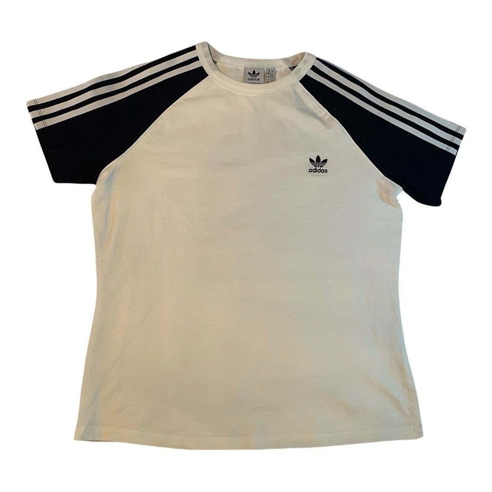 Adidas Originals T Shirt Womens XL White Black Raglan 3 Stripe Trefoil Tee